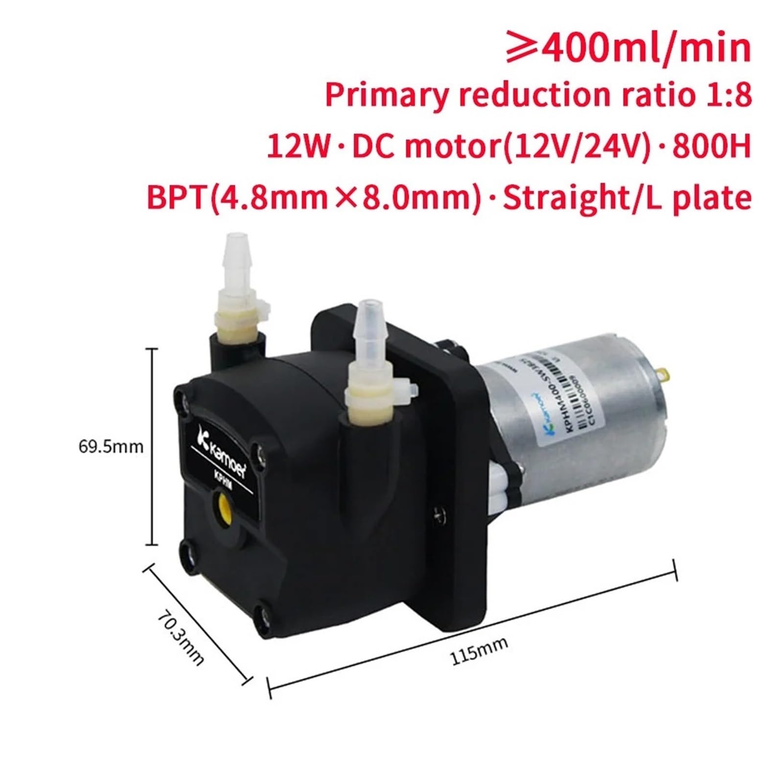 Bomba peristáltica de 200 a 400 ml/min, motor de 12 V y 24 V CC, bomba dosificadora de alto caudal, bomba autocebante rentable.(Brushless(24V),KPHM200-B16)