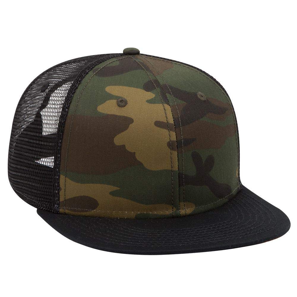 OTTO Camouflage Round Flat Visor SNAP 6 Panel Mesh Back Trucker Snapback