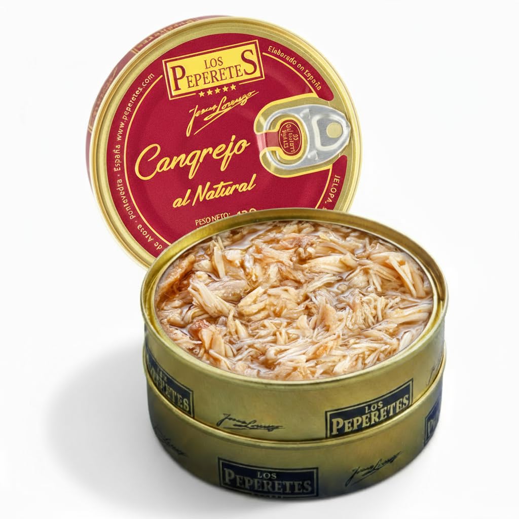 LOS PEPERETES Cangrejo al Natural Buey de Mar 120 g | Marisco Gallego Gourmet | Carne de Cangrejo del Atlántico | Conserva Artesanal y Natural | Sabor Tradicional del Mar de Galicia