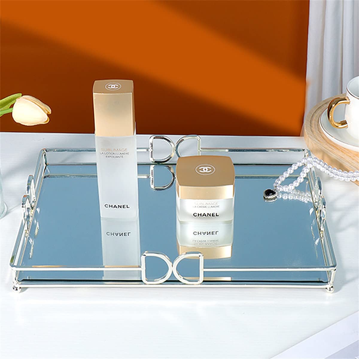 silver perfume tray for dresser Amazon.com: HAIGOUER Decorative Tray, Bright Silver, Modern Premium Feeling Perfume Tray, Luxury Rust-Proof Glass Tray for Bathroom, Dresser, Bedroom : Home & Kitchen