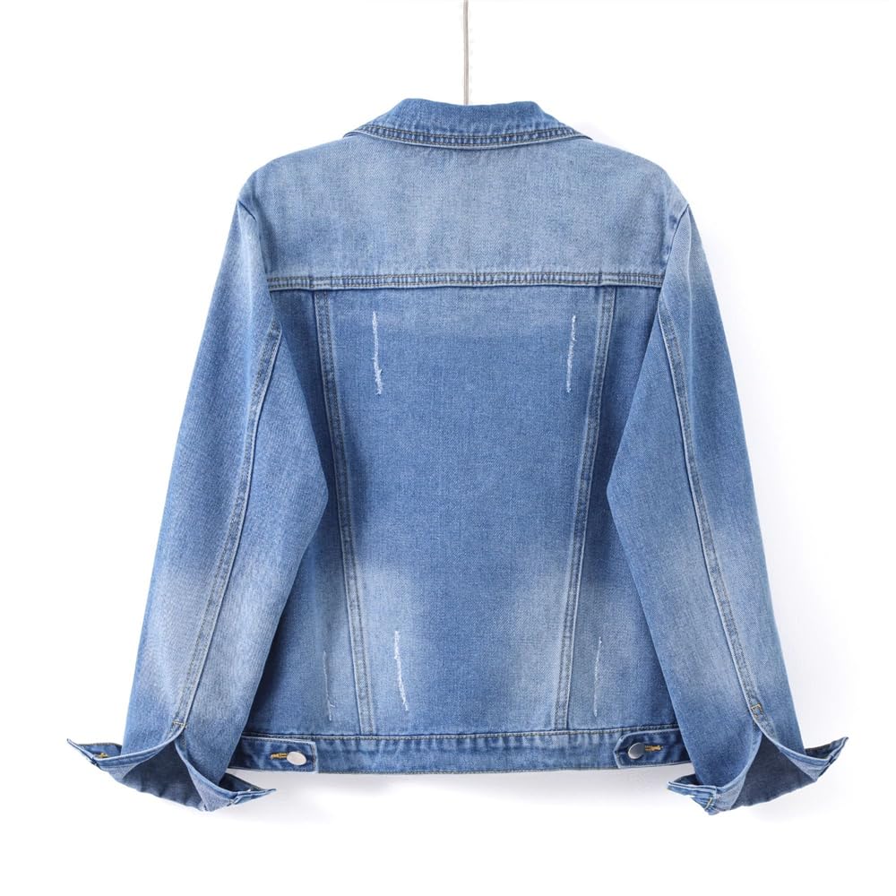 GUOYUXIAO Chaquetas de Mezclilla para Mujer Agujeros Rotos Estilo Destruido Grunge Callejero Abrigos Vaqueros para Dama
