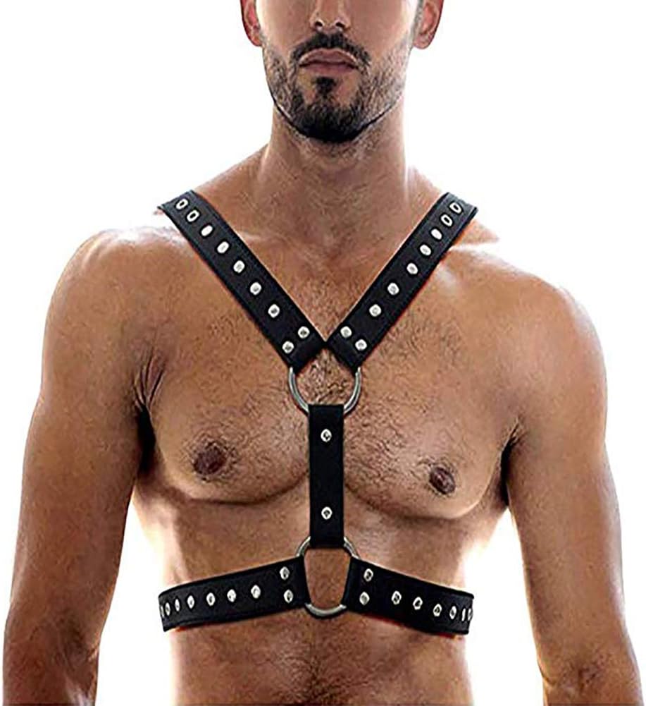 Men's Black Leather Body Chest Harness Belt Adjustable Buckle Straps Suspenders