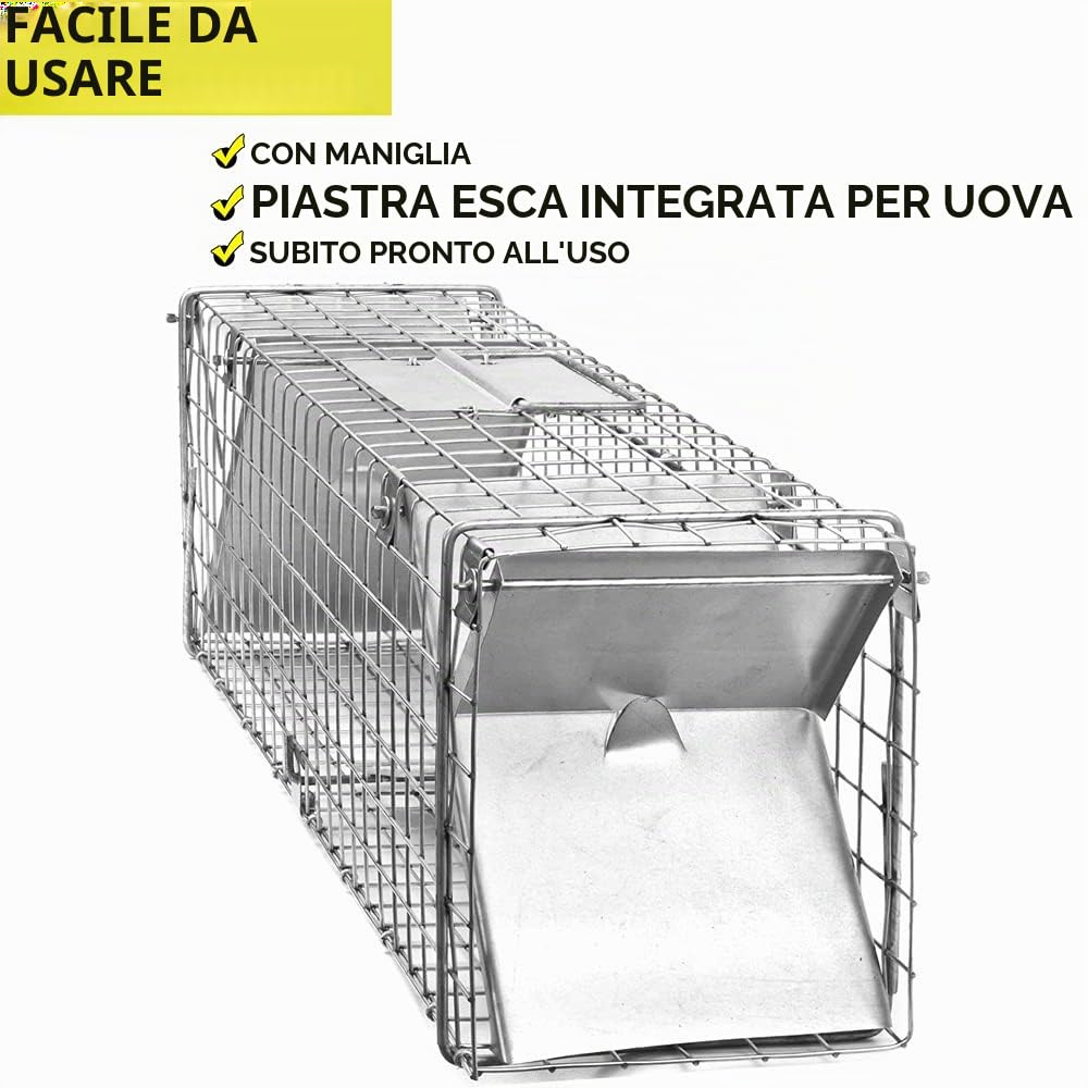 Petigi Gabbia Trappola per Animali Talpa Ratto Mouse Topo Nutria 65 x 17 x 20 cm