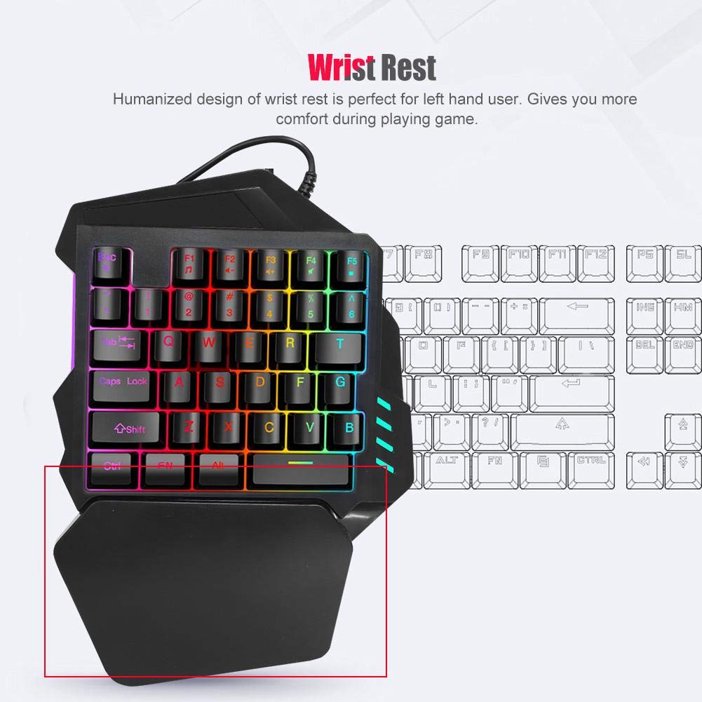 Mechanisch gaming-toetsenbord met één hand, klein gaming-toetsenbord, 35- toetsen met handsteun, RGB led-kleur toetsenbord A (A
