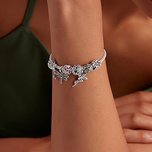 Miniatura 4 de BISAER Dijes colgantes de plata de ley 925 para pulseras, gatos, perros, perezosos, animales, mariposa, hada, corazón, colgante