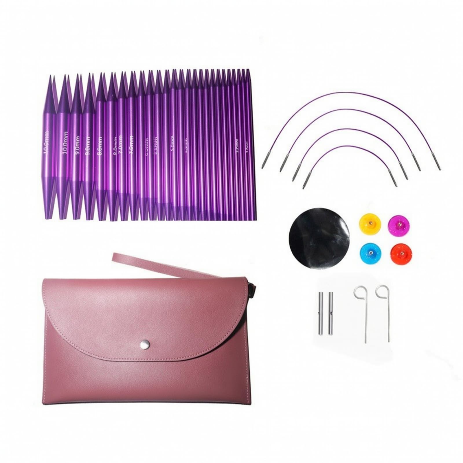 Colcolo Gancho de Tejido a Kit de Punto Juego Intercambiable Agujas Circulares Flexibles de PU y Aleación de Aluminio Ensamblaje Seguro