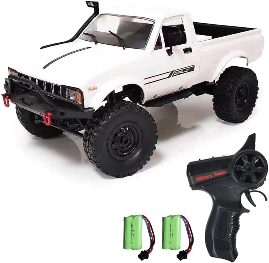 RC Truck 1/16 RC Rock Crawler, WPL C24 4x4 RC Pickup Truck, 2.4GHz Remote Control Car, All Terrain Off Road RC Climbing Car with Headlights and 2 Batteries for Adults (White)