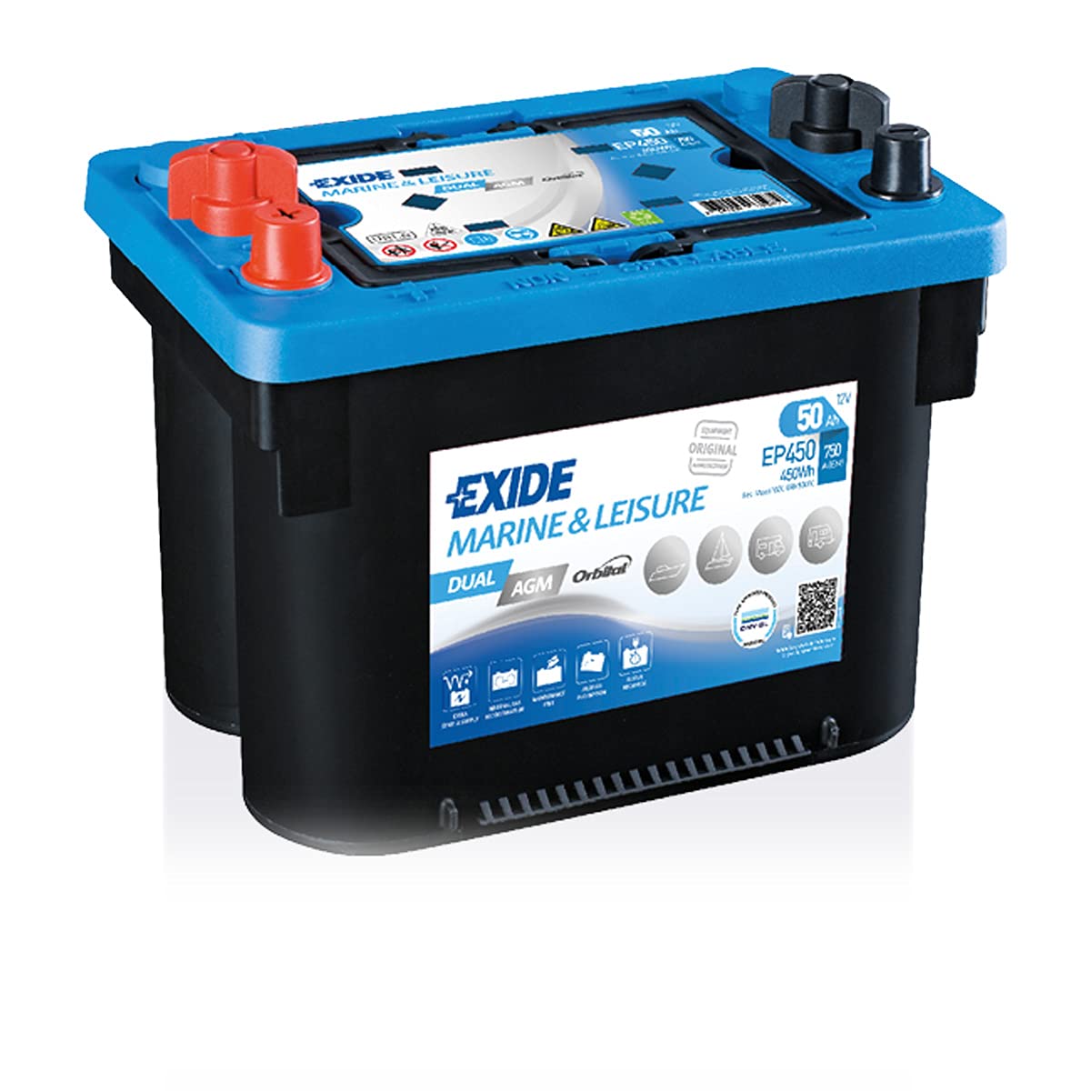 Exide EP450 Dual AGM Starter-Batterie und Versorgungsbatterie, 12V, 50Ah, 450Wh, 750A