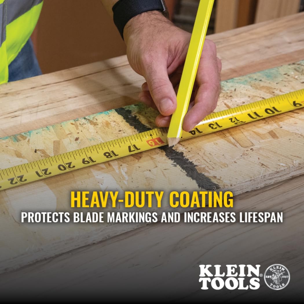 Klein Tools 91616 Tape Measure, Heavy-Duty Measuring Tape with 16-Foot Single-Hook Nylon Reinforced Blade, with Metal Belt Clip
