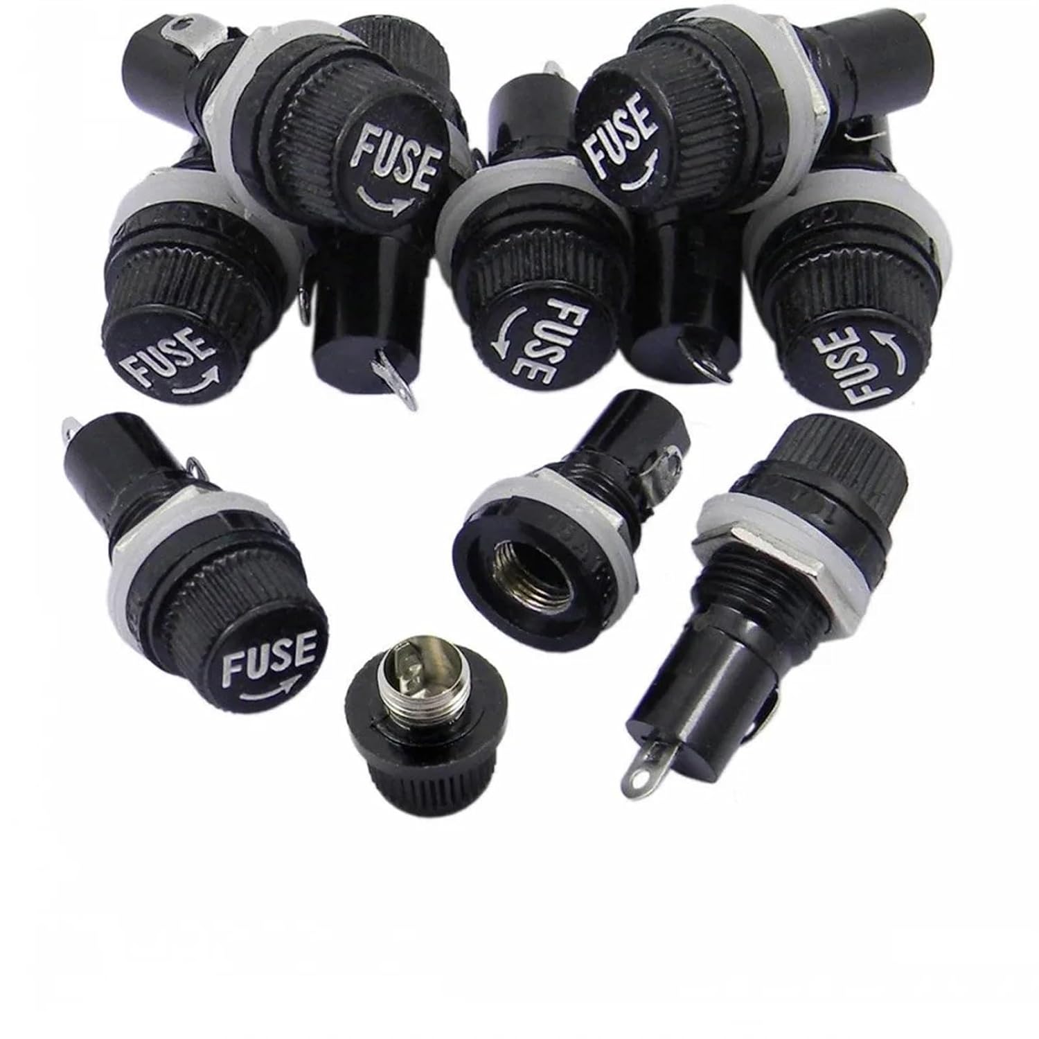 50pcs Black Fuse Holders 5X20 Insurance Tube Socket Holder for Panel Mount