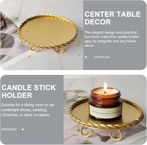 Vista 7 de Homoyoyo 2 portavelas dorados, candelabros decorativos, placa de pilar de hierro, soporte de vela de pedestal, centro de mesa para velas de cera