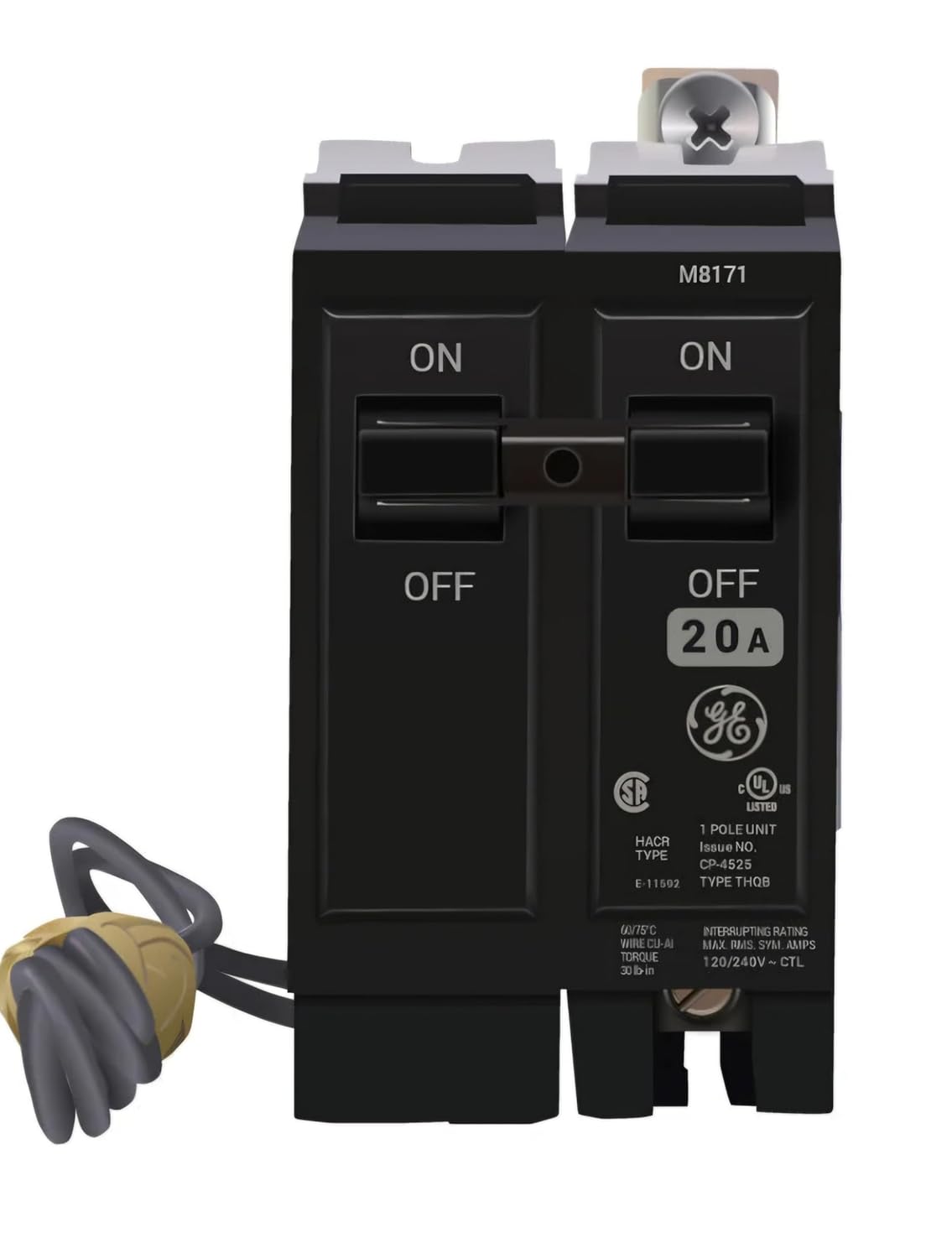 THQB1120ST1-20 Amp Shunt Trip Circuit Breaker Bolt-On - 20 Amp - 1 Pole - 120 Volt