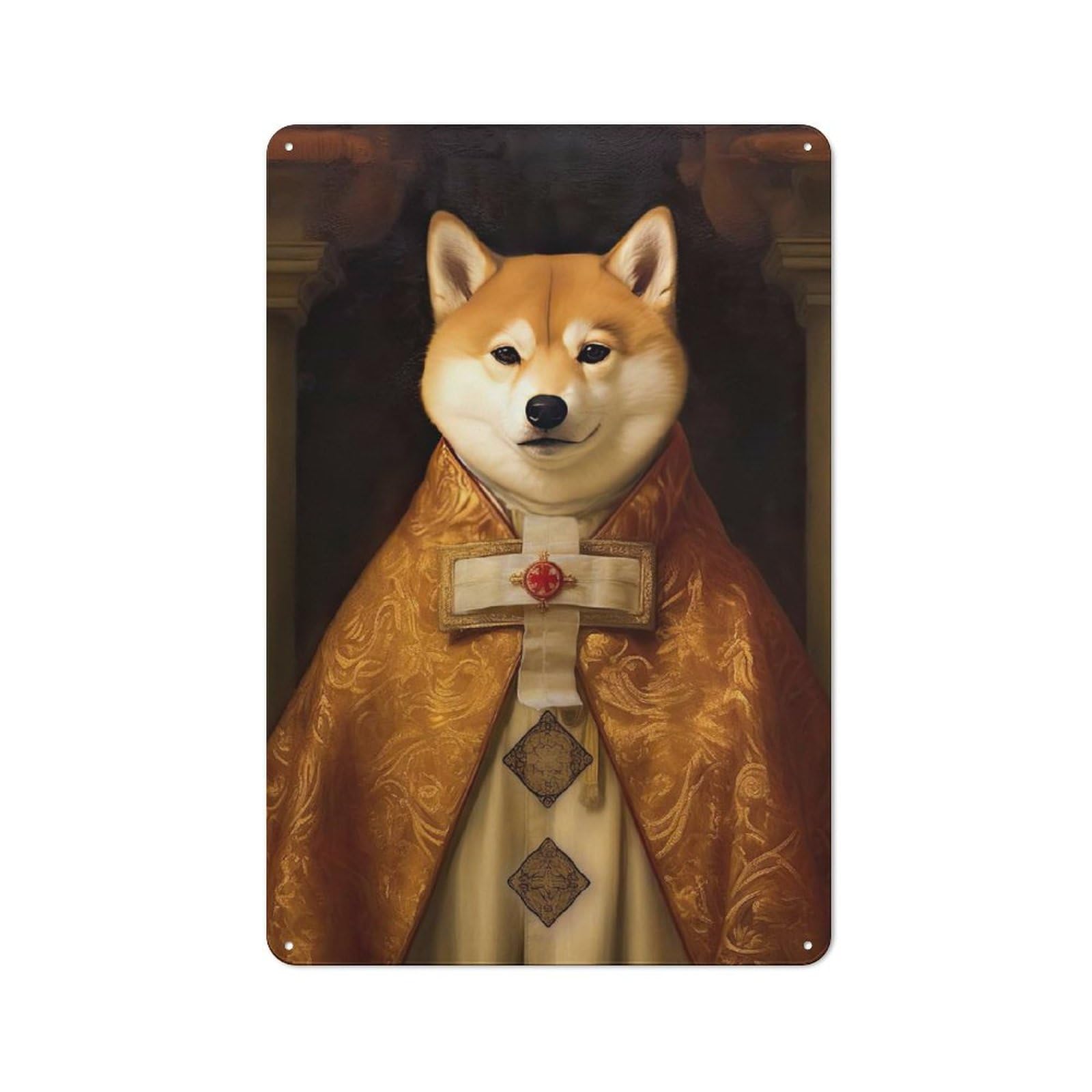 Nostalgic Decorative Tin Plaque 30x20cm Featuring Shiba Inu The Pope, Classic Pub Decor for Cafe, Pub, Workshop Or Home Bar
