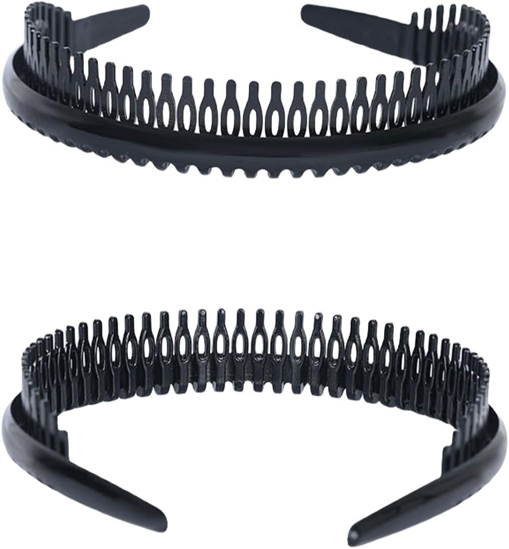 scicentHair Bands 2 Pieces Unisex Headbands Teeth Hair Comb Hairband Sports Head Band Plastic Toothed Hairbands Non-Slip Hair Accessories Headband for Women Men - 19516