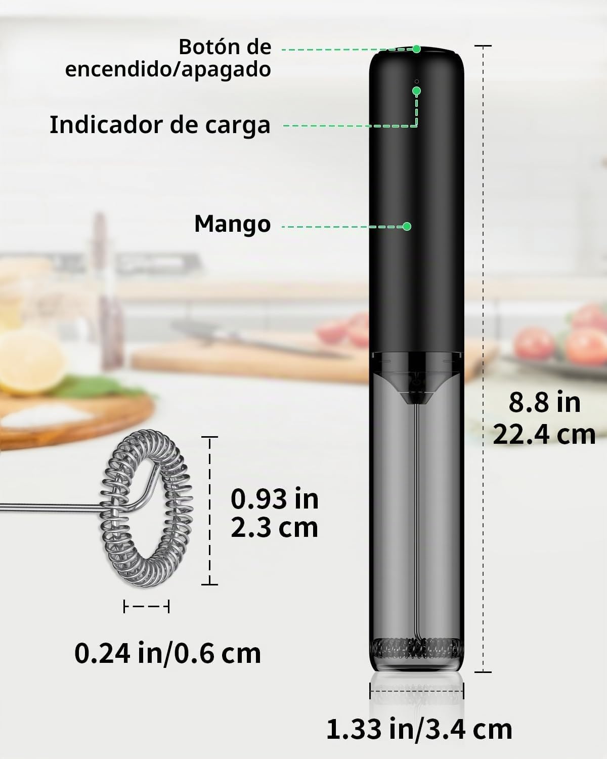 Pawfly Batidor de Leche Recargable Batidor Manual con Varilla de Acero Inoxidable Mezclador Eléctrico Portátil para Cappuccino Latte Matcha Chocolate Caliente