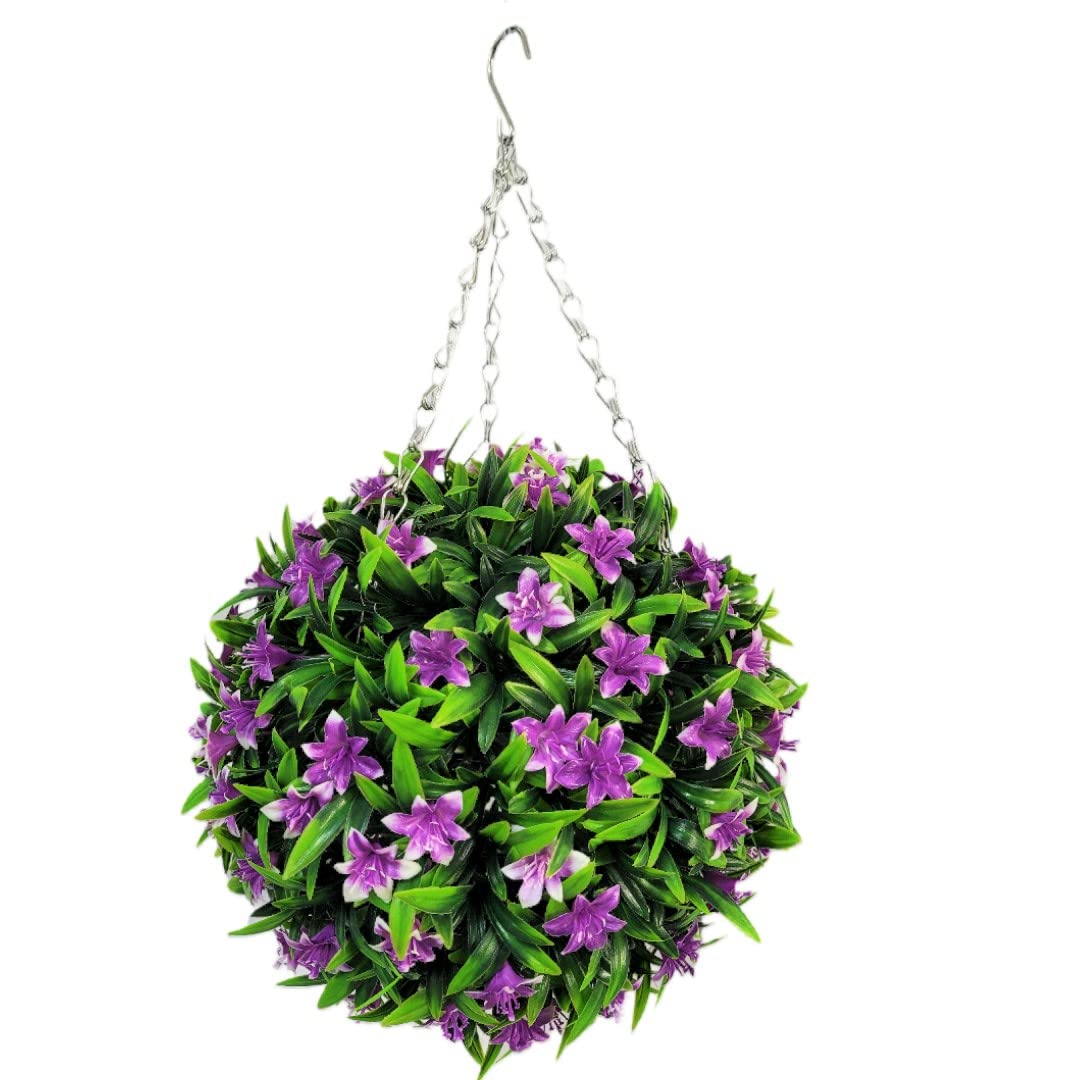 Best Artificial 28cm Lily Topiary Hanging Flower Ball **UV Fade Protected** (Purple)