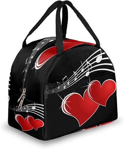 Miniatura 1 de Bolsa de almuerzo aislada reutilizable con diseño de notas musicales para mujeres y adultos, lonchera de alta capacidad, contenedor pequeño a prueba