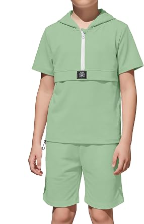 PureChapter Boys Summer Outfits 2 Piece Half Zip Hoodie Shorts Size 8-12