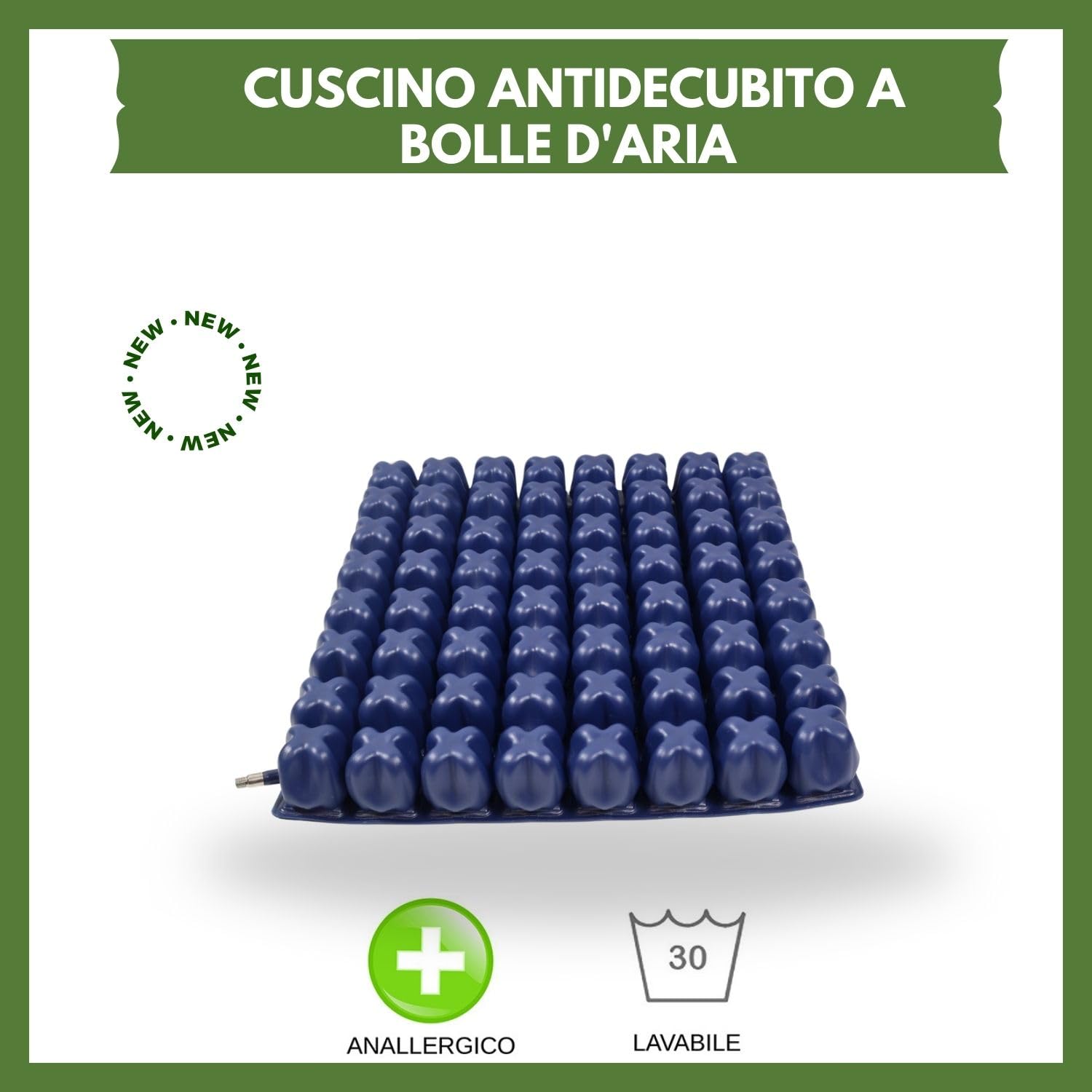 TERMIGEA Cojín antiescaras de burbujas de aire con bomba para regulación de la presión y kit de reparación. CA1000 con 64 celdas alto 6 cm 40 x 40 Cojín decúbito para la prevención de llagas.