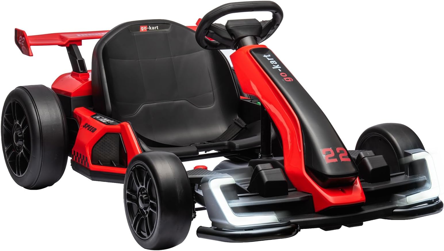 GarveeLife 24V Electric Go Kart for Kids，Powerful Drift Kart with 2 * 150W Motors, Adjustable Seat, 8 mph Speed, Led Lights ，Outdoor Riding Toy for Children Ages 6-15,Red
