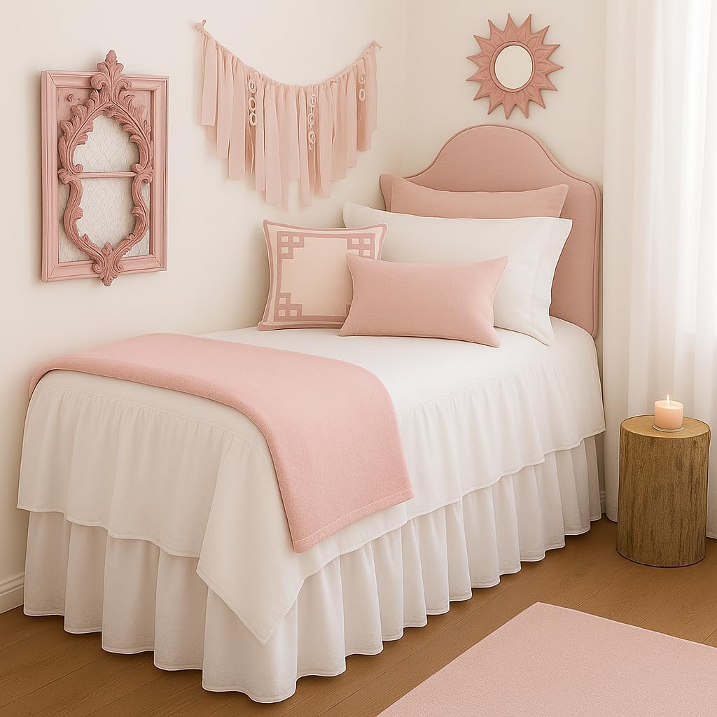 Cottingon Twin XL 34 Inch Drop Extended Dorm Room Bed Skirt,100% Microfiber College Bed Essentials Extra Long Size Dust Ruffle,White