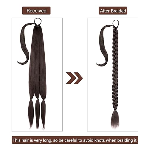 Miniatura 5 de DIY Braided Ponytail Extension 36 Inch Braid Ponytail Extension with Hair Tie Straight Wrap Around Hair Extensions Ponytail Long Braided Ponytail