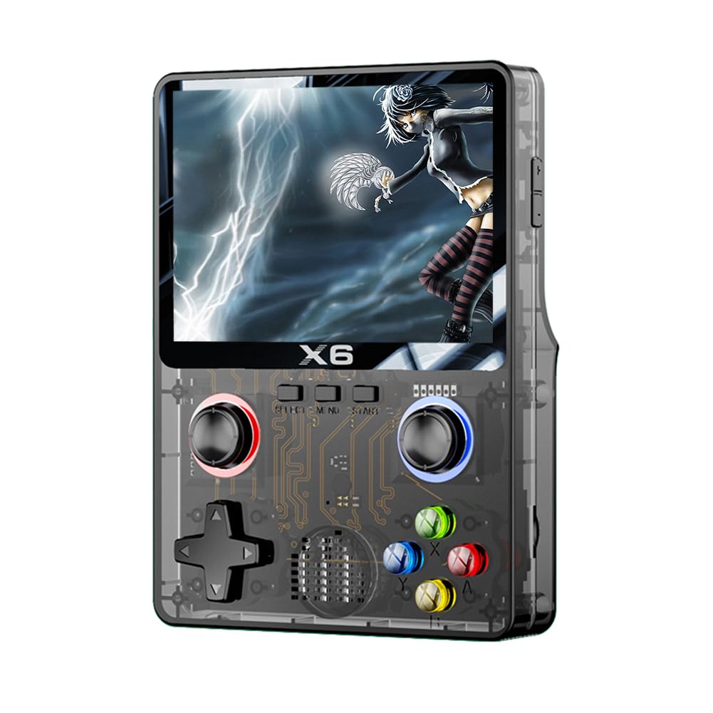 JUCHRZEY X6 Console di gioco portatile retrò 2000mAh Schermo IPS da 3,5 pollici Console for videogiochi portatile 8000 giochi Lettore di giochi portatile Joystick 3D integrato 11 emulatori S