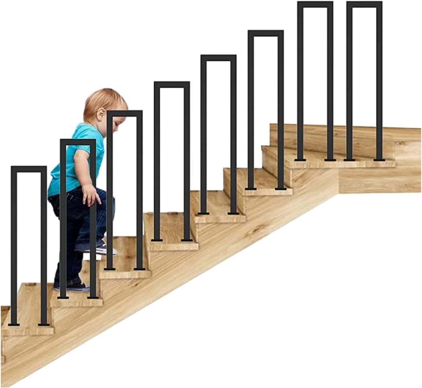 U-Shaped Stairs Handrail, Steps Handrails for Indoor Outdoor, Square Transitional Railing Handrails, for Concrete, Brick or Wooden Steps, with Installation Kit(Black,85CM/2.7FT)