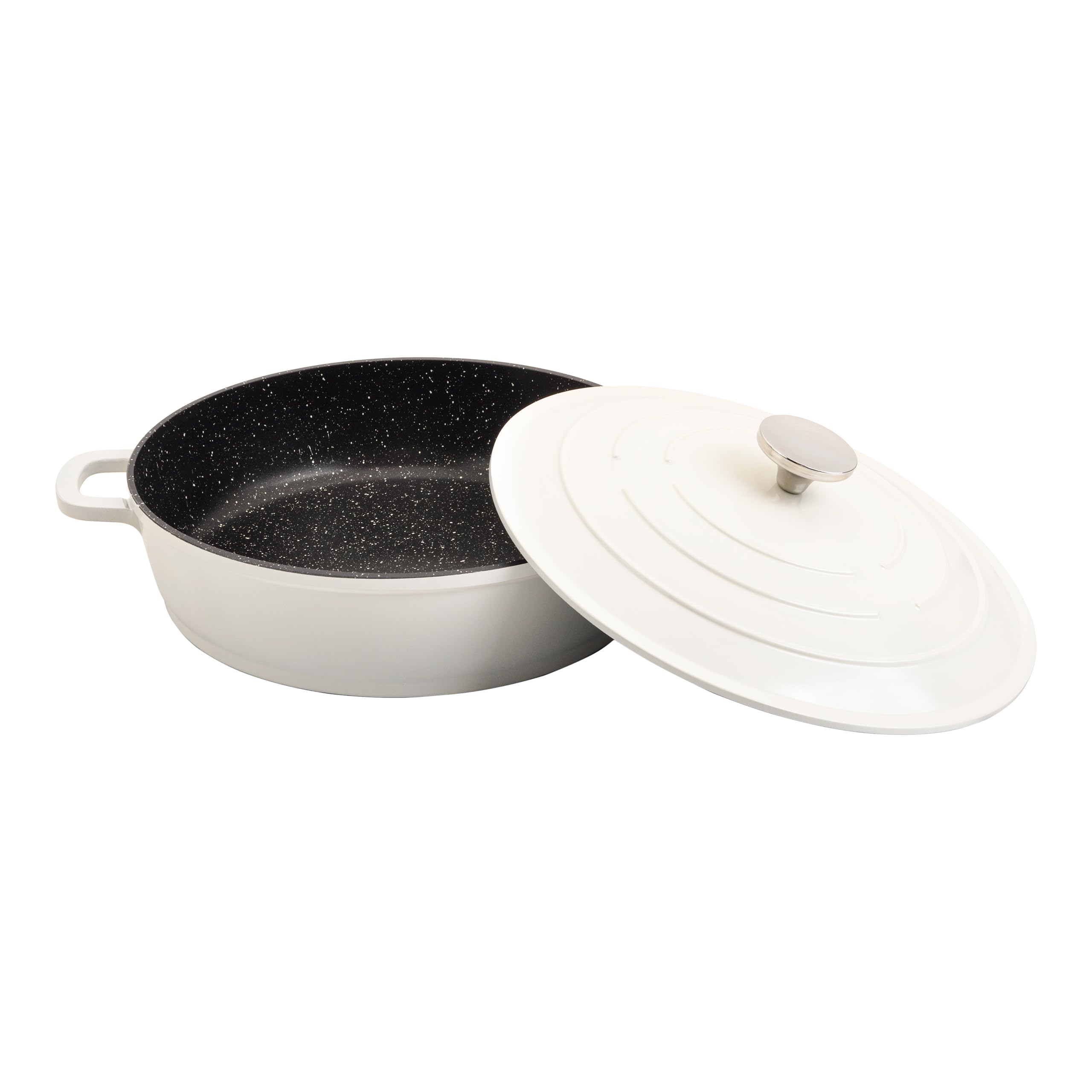 XR-L28CR 28 cm odlewane aluminium płytkie naczynie do zapiekanek, nadaje się do piekarnika i wszystkich rodzajów kuchenek, idealne do gulaszu i zapiekanek, kremowy