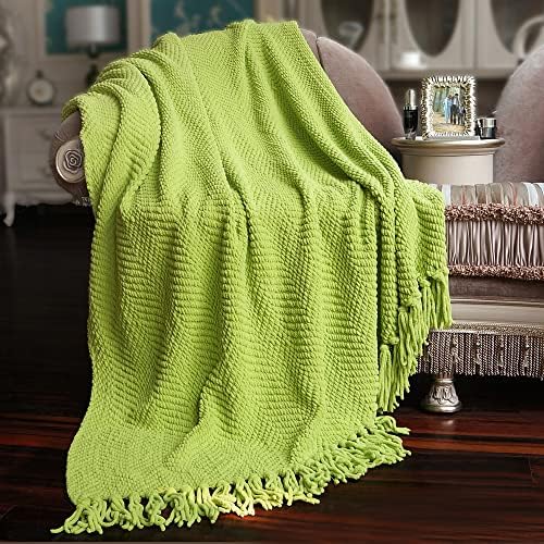 Home Soft Things Green Throw Blanket Knitted Tweed Throw 50'' x 60'', Dark Citron, Super Soft Cozy Warm Comfortable Breathable Throw for Living Room Chair Couch Bed Sofa Bedroom Home Décor