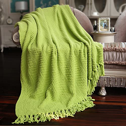 Home Soft Things Green Throw Blanket Knitted Tweed Throw 50'' X 60'', Dark Citron, Super Soft Cozy Warm Comfortable Breathable Throw For Living Room Chair Couch Bed Sofa Bedroom Home Décor #TOP26