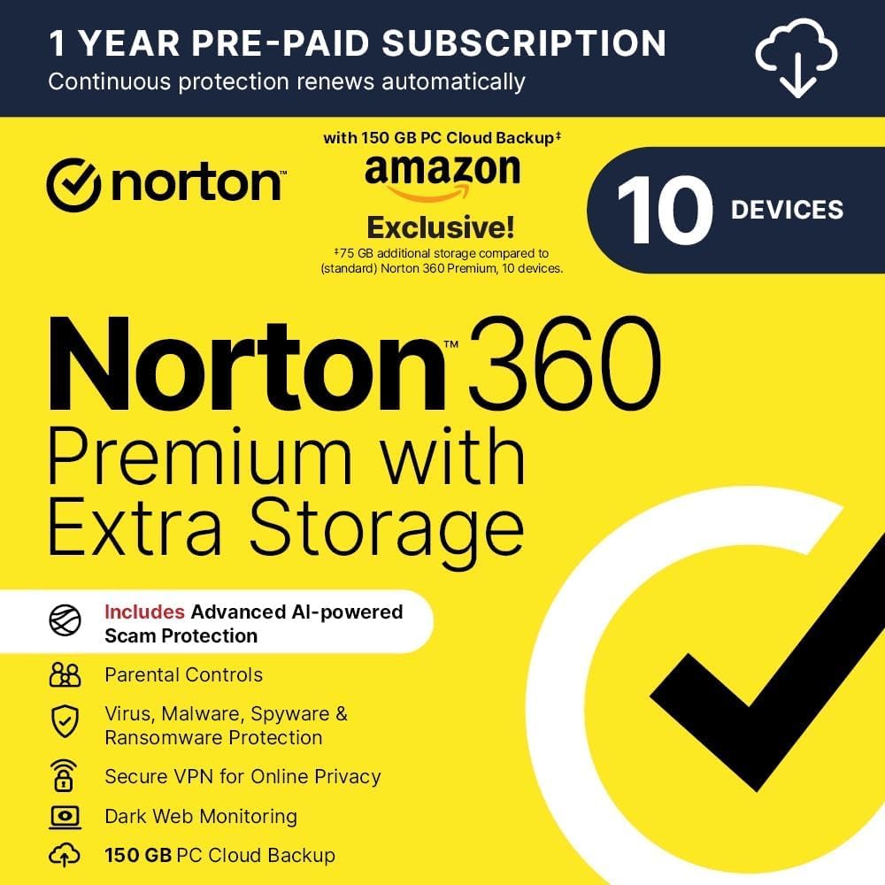 Norton Antivirus With VPN And Cloud Storage Norton 360 Premium 2025 –  Protect 10 Devices With VPN, 75GB Cloud & Antivirus Norton 1 Device  Antivirus & Security Software