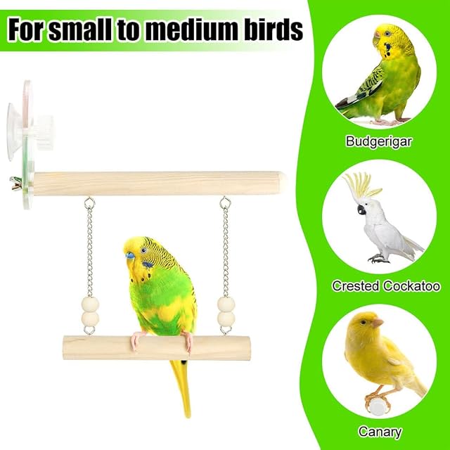 Foto 6 de 7 de Juguetes de columpio para pájaros, perchas de madera con ventosa para periquitos, cacatúas, conure, periquitos