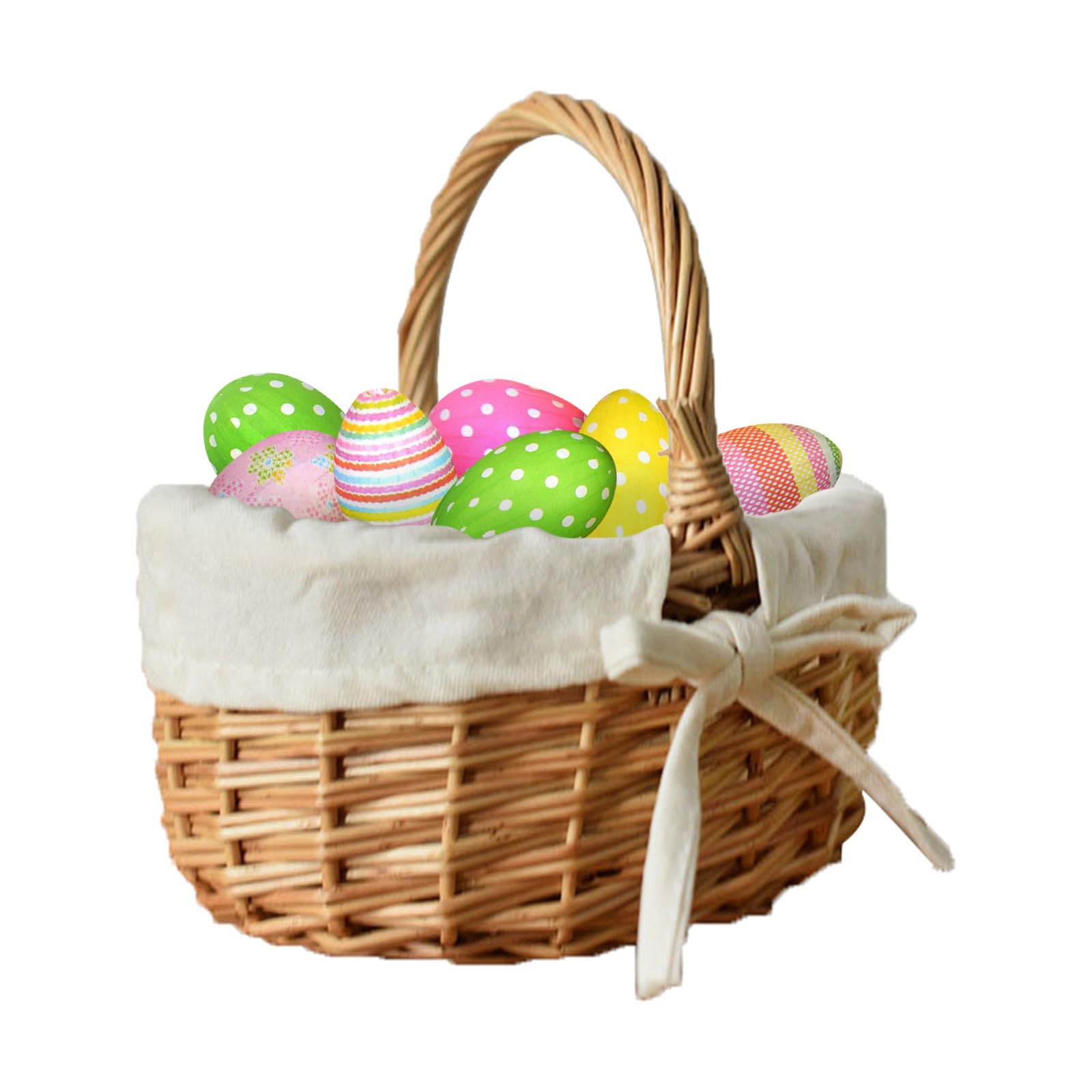 Cestino pasquale per bambini, cestino da picnic in vimini intrecciato a mano, con manico pieghevole, per frutta, picnic, uova, cestino regalo pasquale per frutta, caramelle, vino, raccolta uova