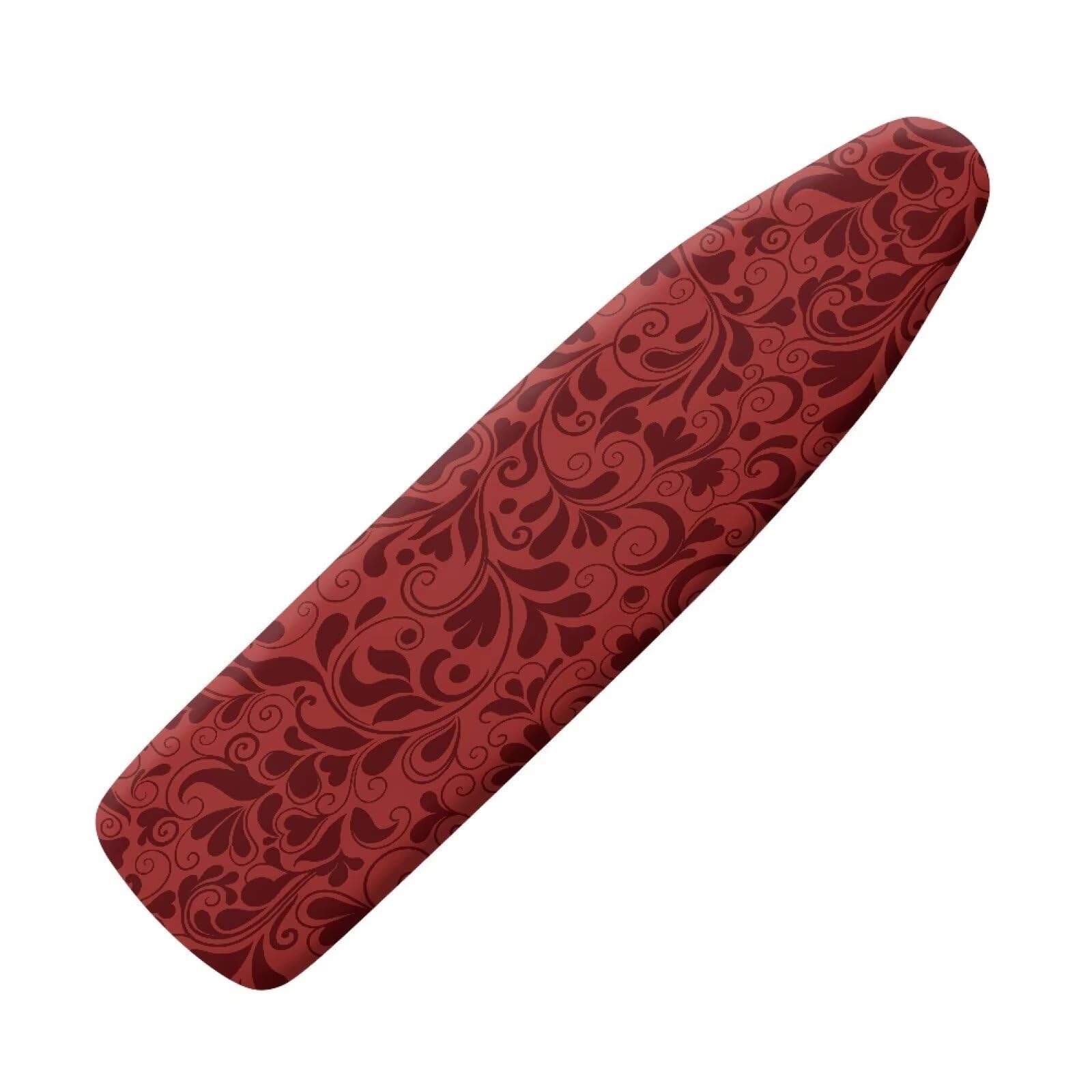 Buxolandt Ironing Board Cover 125x45cm - Scorch Resistant Top Cover with 4 Secure Fastening Strings - Easy Installation Fit Replacement for Standard Ironing Boards, Heart Floral Print Red