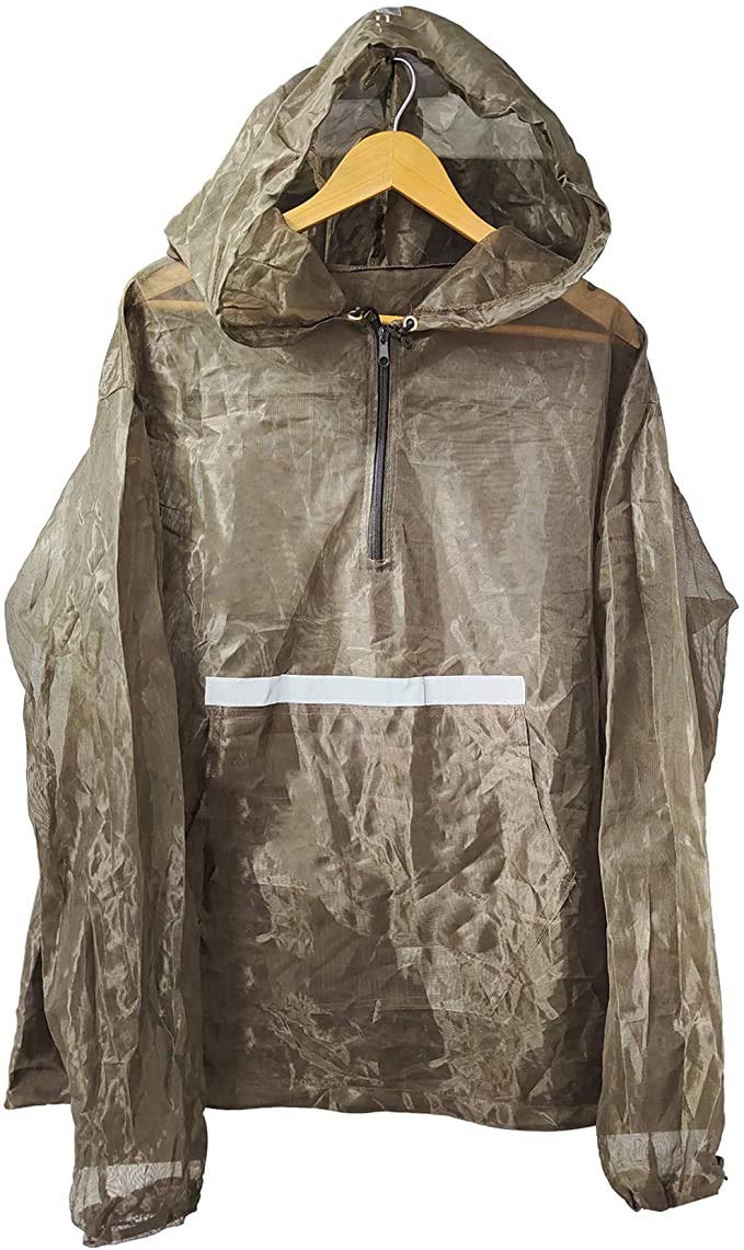 RiverrunsMosquito Jacket No-See-Um Mesh Super Light One Size for All Full Face Hood Keep Safe Cool, UV Protection brown