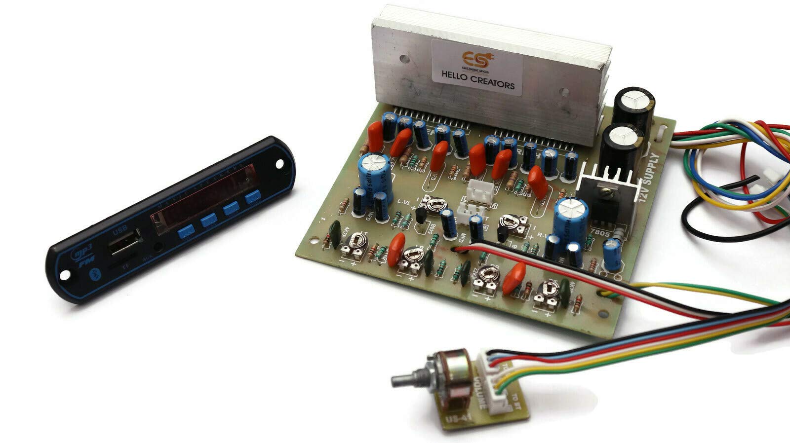 Electronic spices High Power 4440 Amplifier Board 12V 5A 150W with Volume Adjustment Potentiometer Switch Support and Bluetooth FM Audio Player Decoder with Remote Kit-image-26