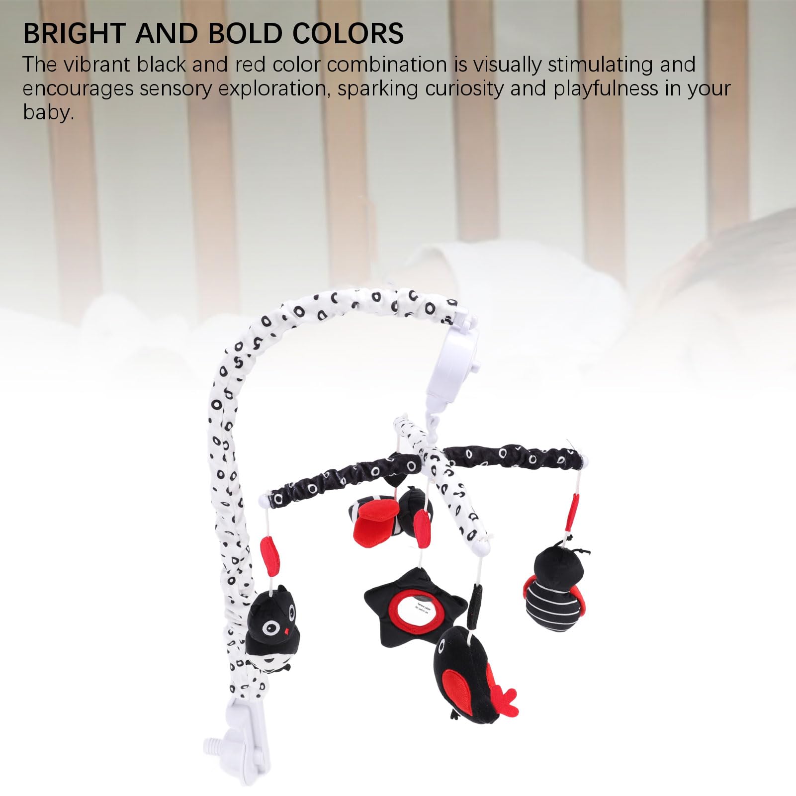 Generic Jouet Mobile pour Berceau de bébé, Peluche Douce à Contraste élevé, Noir et Rouge, Design Engageant, avec Boîte à Musique pour Nourrissons (Animal)