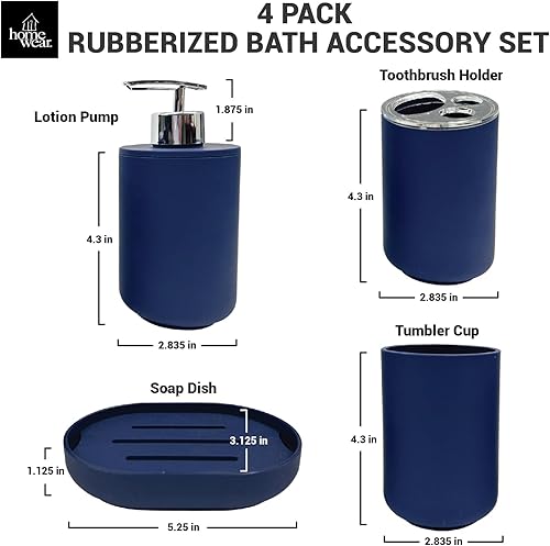 Miniatura 2 de Homewear - Juego de accesorios de baño de goma de 4 piezas, bomba de loción, jabonera, vaso, soporte para cepillos de dientes, decoración