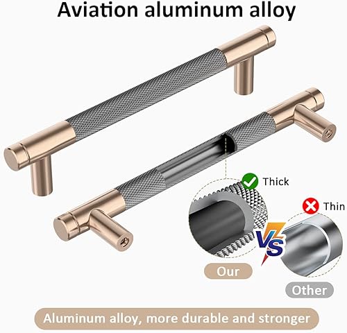Miniatura 7 de Paquete de 12 manijas de gabinete de cocina de 5 pulgadas y 5.039 in, tiradores de cajones moleteados de aluminio, tiradores de gabinete, tiradores