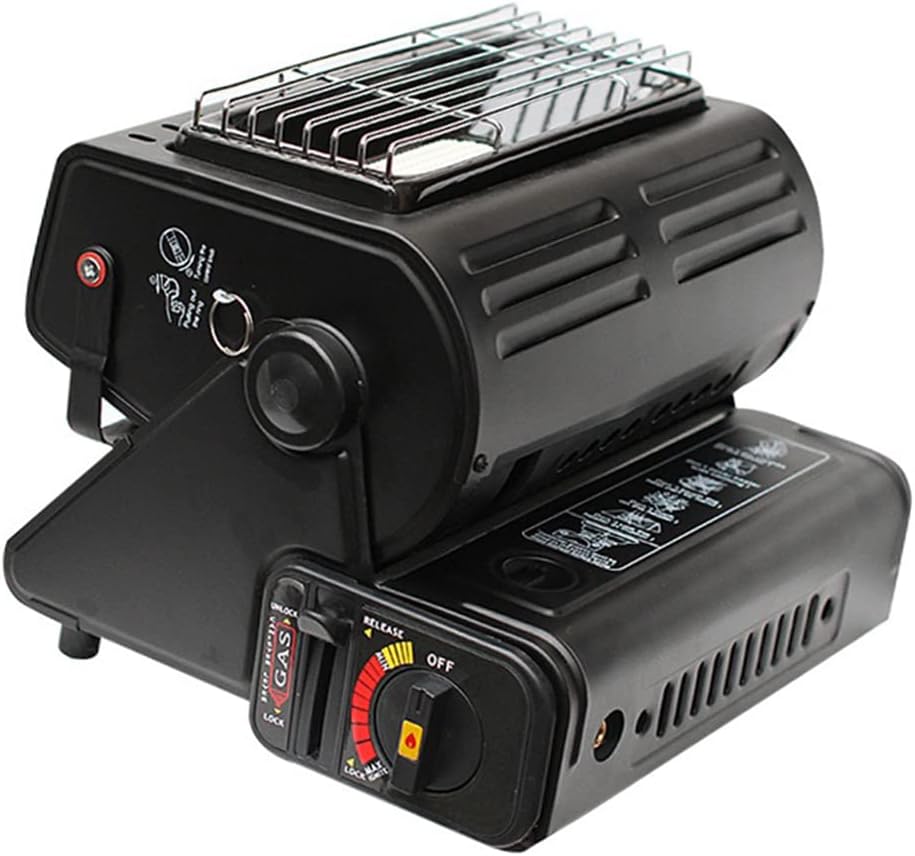 LKP 1.3KW Portable Butane Heater, Lightweight Gas Heater Stove, Outdoor Heating Burner Garage Hiking Patio Camping Heater 10.23x9.45x7.87inch, Black/Red