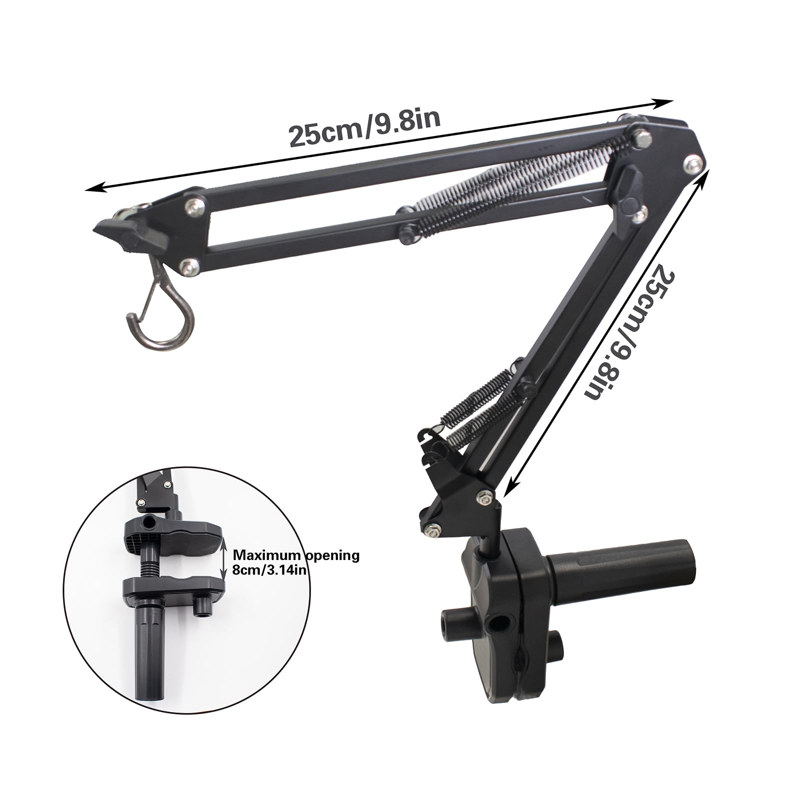 Supporto per lampada rettile, con clip di tipo nero, in metallo, con braccio girevole a 360°, regolabile più volte, per rettili, tartarughe, ragno, geco, lucertole