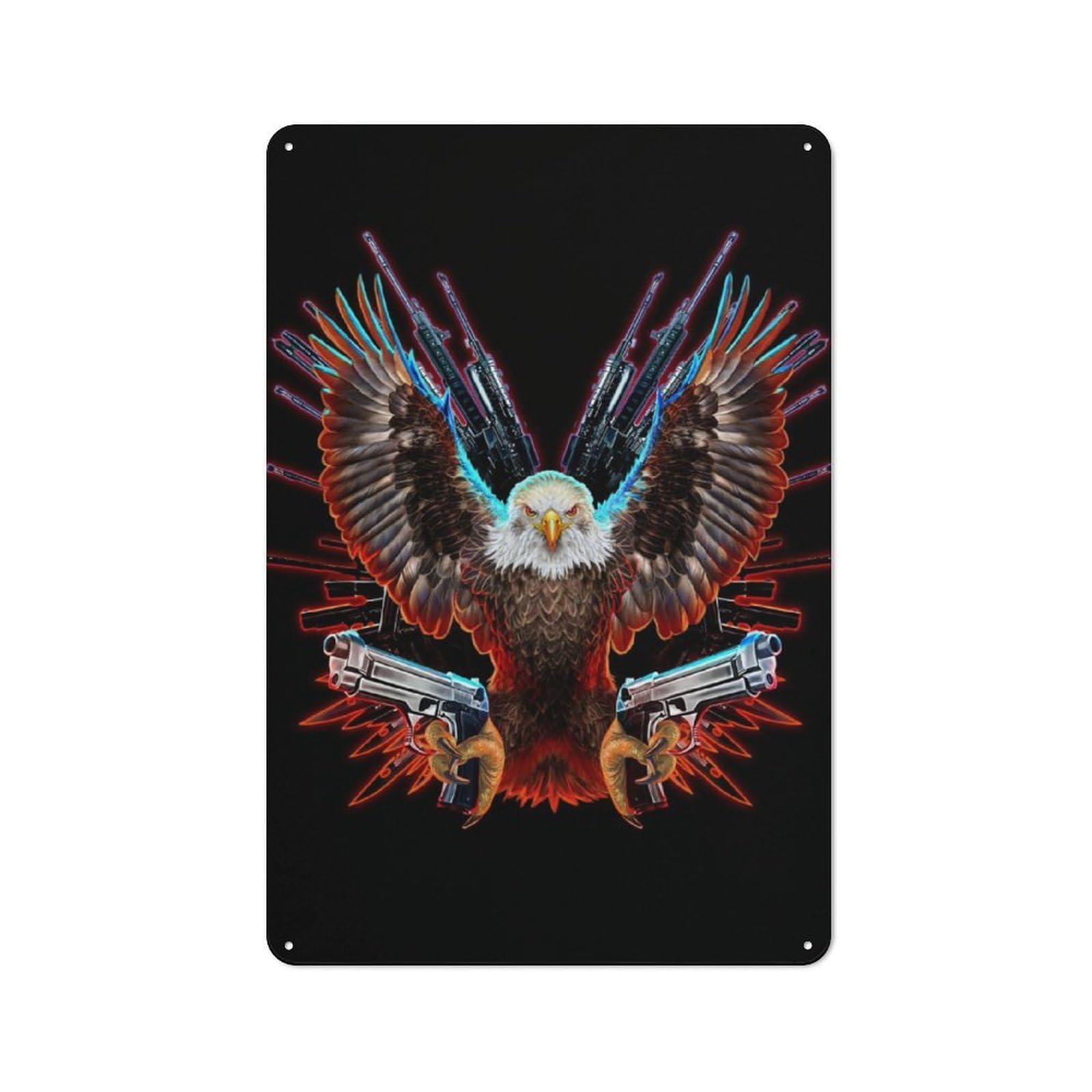 Junmoney Bald Eagle With Guns For Lounge Or Reading Corner, Rustic Tin Sign 30X20cm, For An Autumn Update To Lounge And Reading Corner