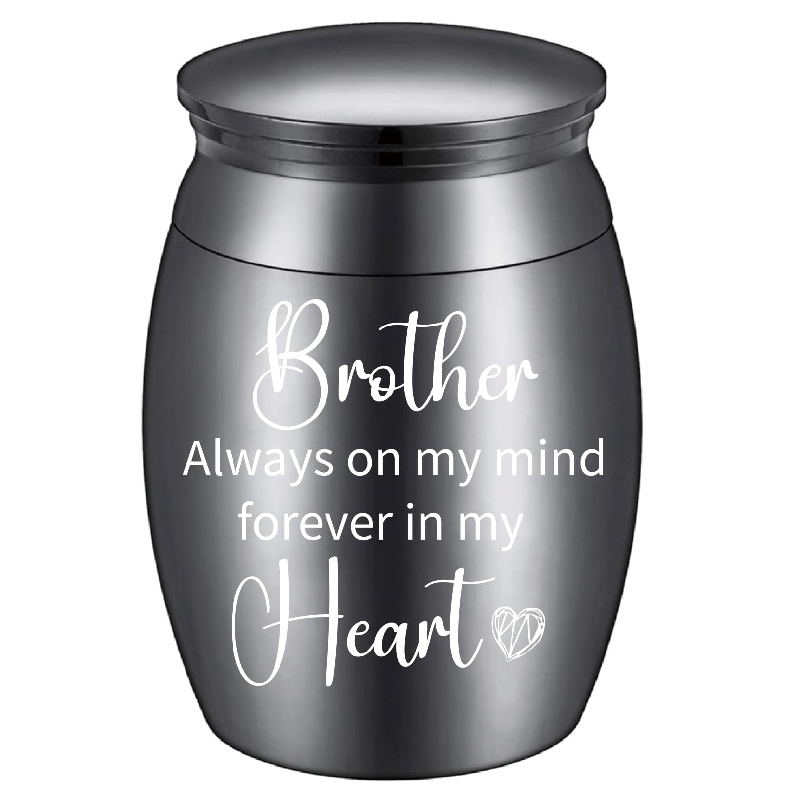 CREATCABIN Mini Brother Urn Memorial Urns Black Metal Alloy Always Mind Forever Heart Cremation Ashes Keepsake Holder Container with Bag Spoon Cloth for Human Male Funeral Burial 1.6 x 1.2 Inch
