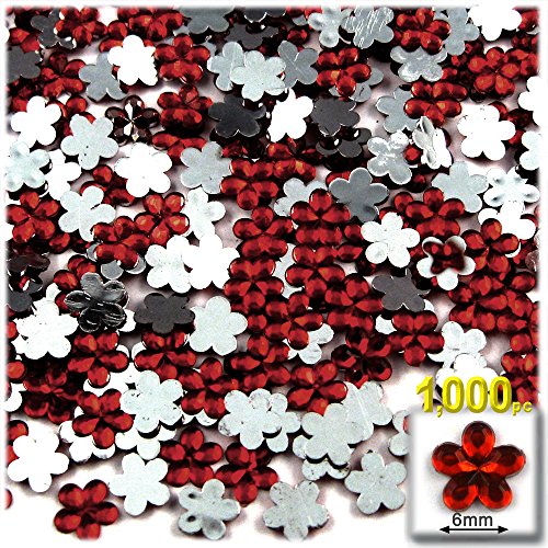 1,000pc Acrylic Aluminum foil Flat Back Flower Rhinestones 6mm Devil Red Wine