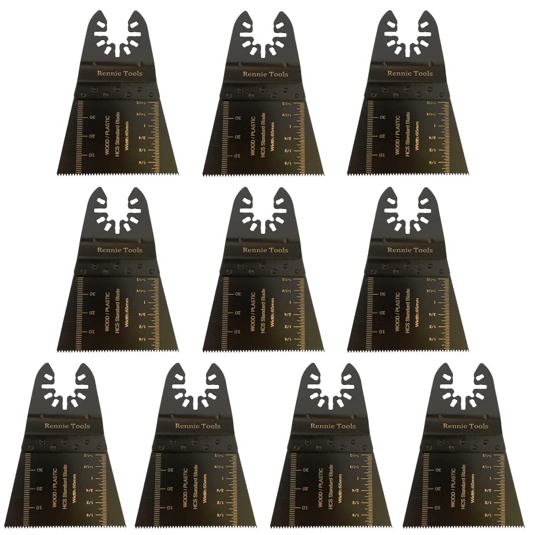 Rennie Tool Company Black Pack Of 10 X 65Mm Wide Oscillating Multi Tool Blades/Wood Cutter Saw Blades Set Compatible With Dremel Fein Multimaster Makita Stanley Worx Dewalt Multi Tool Etc Oscillating Multitool Blade