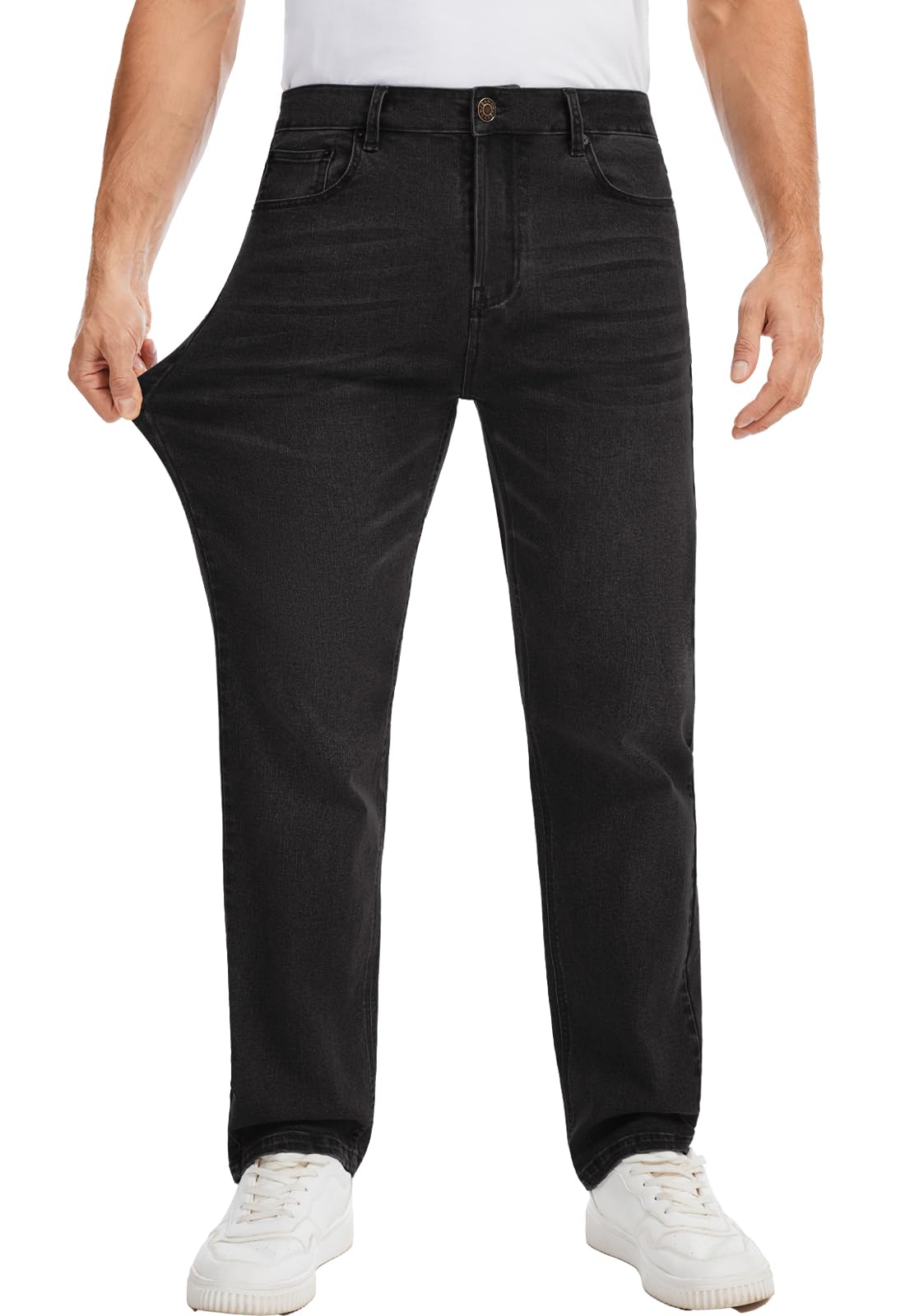 Mens Stretch Jeans Regular Fit Straight Leg Comfort Flex Classic Denim Pants