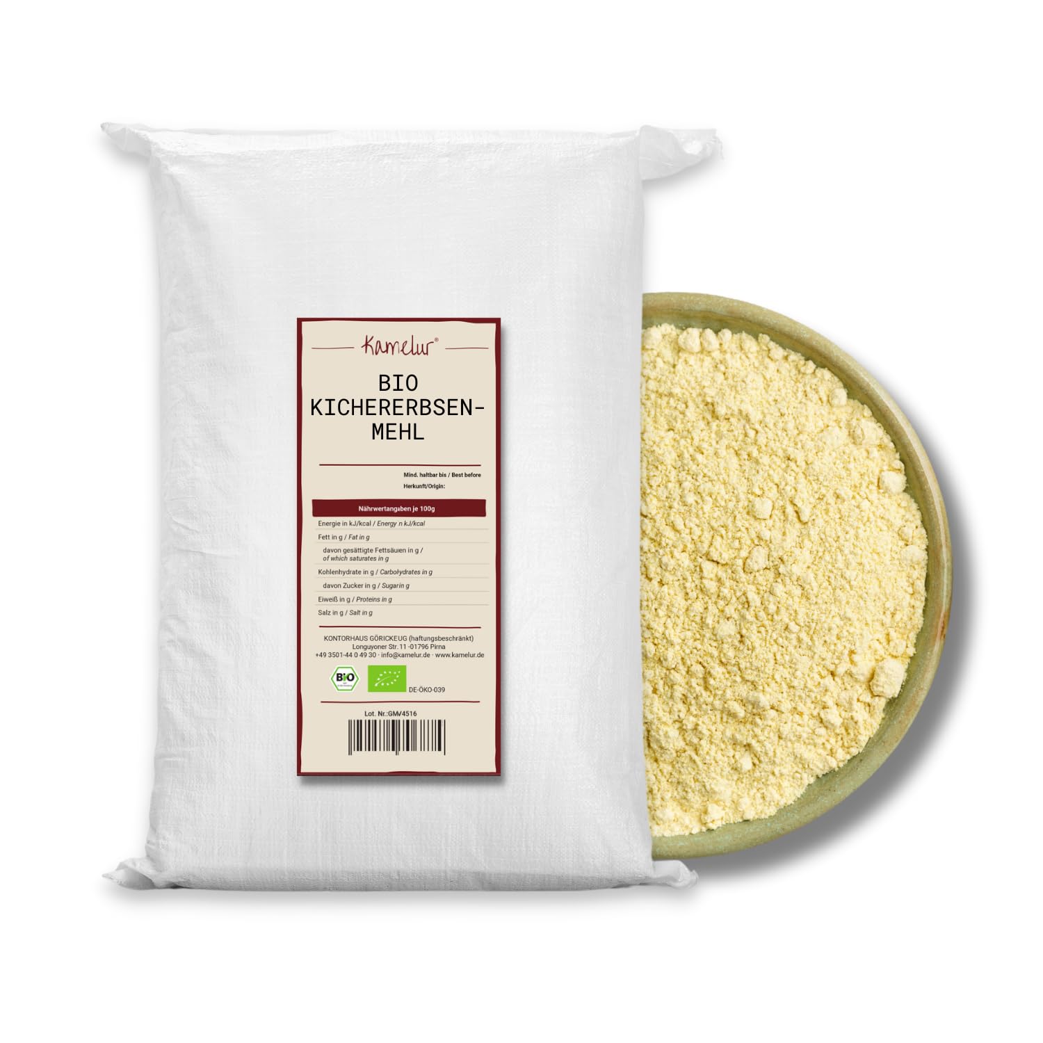 20kg de farine de pois chiches BIO - légumineuses BIO moulues sans additifs, pour falafel et autres - farine de pois chiches BIO en grand emballage
