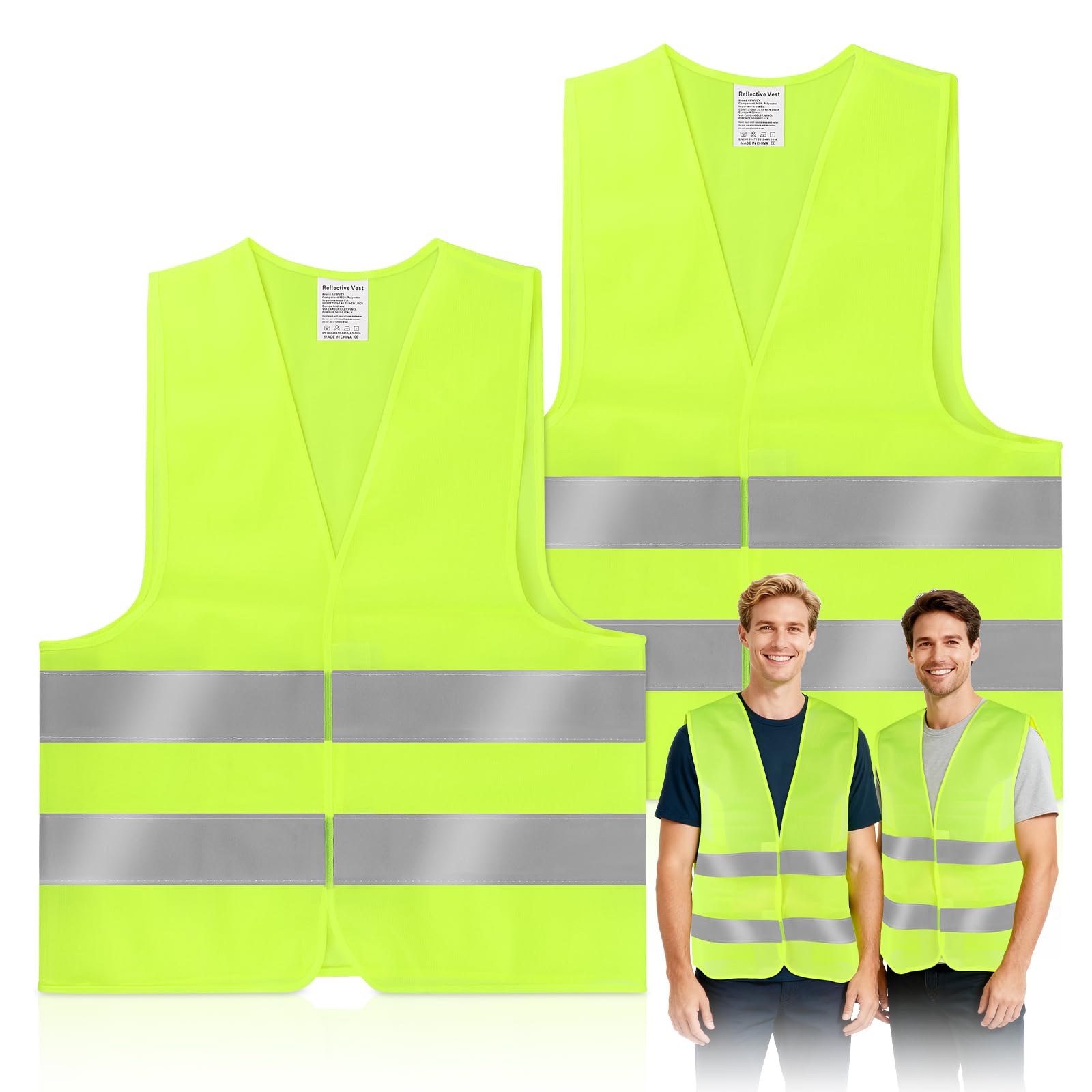 KEWUZY Chaleco Reflectante, 2 Piezas Chaleco de Seguridad, Chaleco de Alta Visibilidad para Conductores, Trabajadores, Amarillo