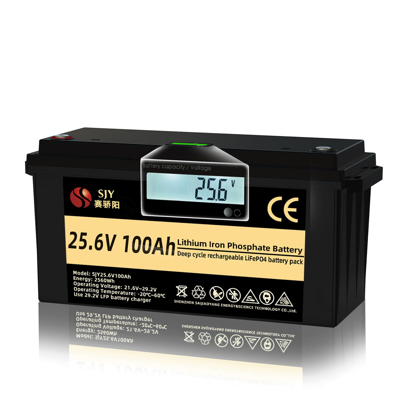 24V 100Ah LifePO4, Klasa A Akumulator Litowy z 100A BMS 10000 Głęboki Cykl Bateria LiFePO4 z LCD Idealny do Przyczepy Turystycznej, Off-Grid, RV, Systemu Solarnego, Łódźi, Kampera